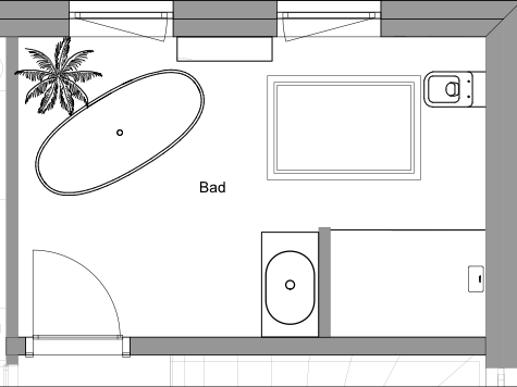 Badezimmer – Grundriss Grundriss eines Badezimmers mit klarer funktionaler Struktur und räumlicher Anordnung